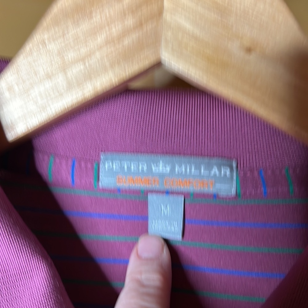 Peter Millar Summer Comfort Polo Purple Blue Green Stripe Golf Shirt Size Medium - Picture 5 of 9